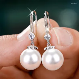 Studörhängen Ankomst Kvinnlig pendientes 925 Silver Needle Pearl Micro Pave Single Zircon For Women Wedding Jewelry Gift Brincos