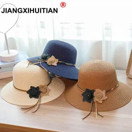 Wide Brim Hats jiangxihuitian 2018 Retail 5 colors Summer women flower Simple Wavy large brimmed straw hat girls Beach Hats R230214