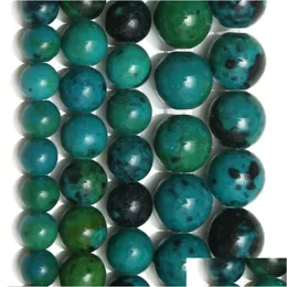 Taş 8mm Doğal Chrysocolla Yuvarlak Gevşek Boncuklar 15 Strand 4 6 8 10 12 14mm Takı Yapma Boyutu Damla Teslimat Dhgarden Dhrkg