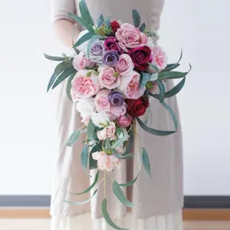 زهور الزفاف شلال الوردي باقات الزفاف الطبيعية باقة الاصطناعية