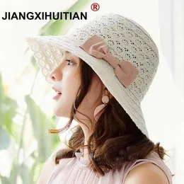 Wide Brim Hats jiangxihuitian 2018 new Summer Hats for Women Fashion Design Women bow Beach Sun Hat Foldable Brimmed Straw Hat R230214