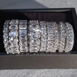 Funkelnder Luxusschmuck, 925er Sterlingsilber, Prinzessinnenschliff, weißer Topas, CZ-Diamant, Versprechen, Hochzeit, Brautring, Geschenk