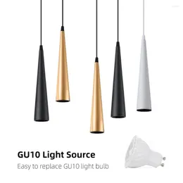 Pendant Lamps Modern Tapered Tube GU10 Replaceable LED Light All Aluminum Dinning Bar Cafe Chandelier Droplight Hanging Lamp Spotlight