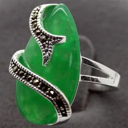 10mm x 20mm verde jade marcasite Sterling Silver Ring inteira Quartz Stone Crystal240U