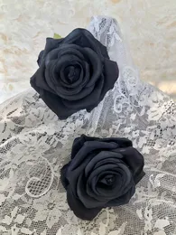 Decorative Flowers 10pcs Black Artificial Rose Head High Quality Silk In Bulk Fake For Wedding Home Decoration