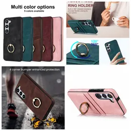 Credit ID Slot Pack Wallet Leather Cases For Samsung S23 Ultra S22 Plus S21 FE A13 A22 A32 A33 A53 5G Note 20 Card Pocket Finger Ring Holder Shockproof Soft TPU Back Skin