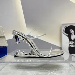 GCDS Flip Flops Damskie sandały klinowe z szczęką kształt bestii Zęby Zęby W kształcie pięty Sandały na obcasie złoto metalowe obcasy seksowne modne luksusowe buty fabryczne