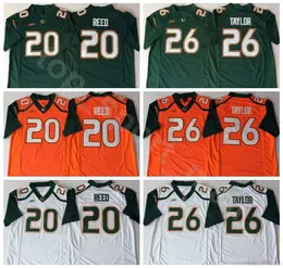 18 19 Miami Hurricanes College 26 Sean Taylor Jerseys Men Green Orange White Football 20 Ed Reed Jersey Universidade respirável de alta qualidade