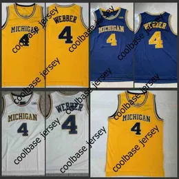 O basquete universit￡rio veste a faculdade Michigan Wolverines #4 Chris Webber College Retro Basketball Limited Jersey