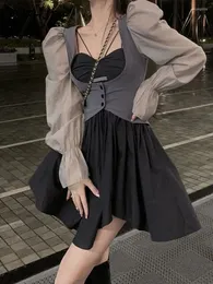 Casual Dresses Woman Lolita Y2K Mini Dress Gothic Vintage 2 Piece Set Korean Style Strap Sweet Kawaii Suits 2023 Autumn Slim