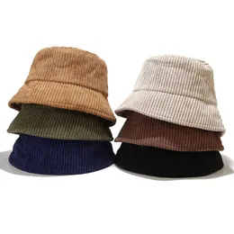 Szerokie brzegowe czapki Spring Autumn Corduroy Bułyn Hat Solid Kolor Men Men Men Fisherman Hip Cap Składany bob