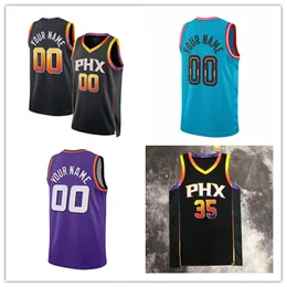 Kevin Durant 35 Jersey Phx Devin Booker 1 City Niebieski Czarny Fioletowy Biały 2023 Koszulki Koszykówka Męska Koszulka Z Szyciem S-XXL Mix Dopasuj Zamówienie