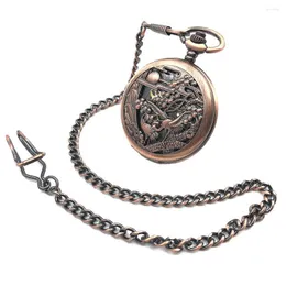 Pocket Watches CAIFU Brand Antique Style Skeleton Steampunk Copper Tone Case Roman Number Dial Mechanical Movement Hand Wind Watch FOB