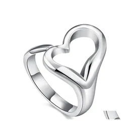 Band Rings Sier Heart Open Ring for Women Wedding Curvagement Party Jewelry Drop Deliver Dhxpq