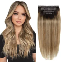 Lace s BHF Clip in Hair s Human Straight Remy Natural Black Light Brown Honey Ombre With Clips 70g 230214