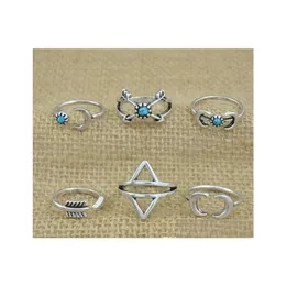 مجموعات حلقات الكتلة مجموعات البوهيمي 6pcs/PCK Arrows Moon Lucky Set for Women Party Sier Ring Drop Jewelry DHZT5