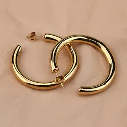 Guldpläterad hoop örhänge enkel tjock rund cirkel rostfritt stål örhängen för kvinnor punk hiphop smycken brincos