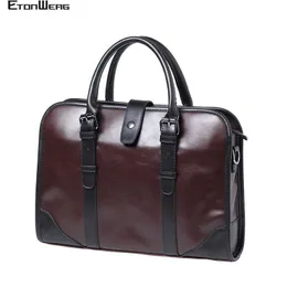 BRESCASES Business Office Men Portcase Brand Pu Leather Handbag Man Computer Laptop axelväska Solid Vintage Tote Brown Travel Påsar 0214