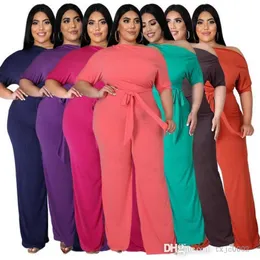 2023 Kobiety Kobiety w rozmiarze plus size Bandag bandaż ukośny ramię Flare Pants Bodysuit moda luźne rompers