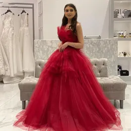 Burgundy Puffy Prom Dresses Long Evening Ball Gowns Vestidos De Fiesta Sparkling Tulle Pageant Party Dress 2023 New