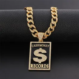 Colares pendentes Goth Dollar Sign Cash Cash Records Iced Out Colar Chain Chain Chain Hip Hop Jewlery Street Rapper Namorado GiftPinging283i
