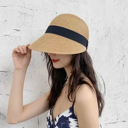 قبعات واسعة الحافة الجديدة نساء الصيف Sunshade Cap Cap Ladies Dome Roach Top Straw Hats Female Outdoor Beach Sunchreen Hat Sun Caps R230214