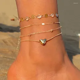 Ankletter kvinnlig sommarpärled kedja hjärthänge för kvinnor bohemisk ankelarmband flickor barfota på ben strandsmycken