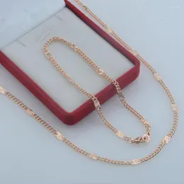 Necklace Earrings Set 3mm Women Ladies 585 Rose Gold Color Curb Link Round Bracelet Sets Jewelry