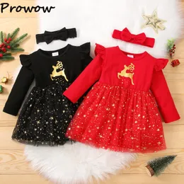 Платья девочки Prowow 03y Baby Christmas for Girls с длинными рукавами мультипликационные оленя рождественский фестиваль костюм 230214