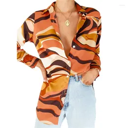 Kadınlar bluzlar puloru kadınlar düğme sıradan gömlekler moda soyut/zebra baskı uzun kollu gevşek üstler bahar sonbahar şık