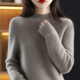 Kadın Sweaters Kaşmir 100 Yün Sweater Yavurucu Kadın Sonbahar Kış Kint Katı Femme Kadın Jumper Üstler Büyük Boy Gevşek Kazak 230214