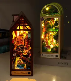 Doll House Accessories Diy Wood Book Nook Shelf Insert Kit Miniature Fairy Tale Town Bookhelf Forest Dollhouse Bookend Toys Gir8304171