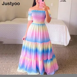 Swobodne sukienki seksowne z rurki na ramie z górną sukienką Motyl Rainbow Floral Print Sukienka Panie Eleganckie szczupłe letnie bohemijskie sukienki Maxi Sukienki 230214