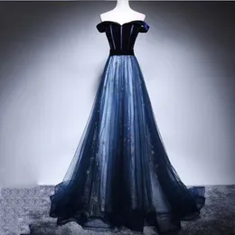 2023 Gradiant Color Evening Jurken One Shoulder Empire Taille Velvet Chiffon Black Royal Blue Designer Long Cheap Prom Formal Pageant Dress