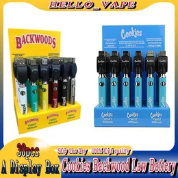 Cookies Backwoods Law Electronics Twist voorverwarm vv batterij 900 mAh bodemspanning verstelbare USB -lader vape pen 30 stcs met displaybox