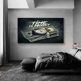Retro Posters and Prints Time is Money Art Modular Canvas Painting Wall Art Pictures for Living Room Home Decor (No Frame)
