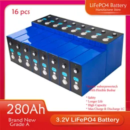 16pcs 3.2V 280Ah Lifepo4 Battery DIY 48V 24V 12V Rechargeable Bateria Pack for Boats RV Solar Energy Yacht With Busbar No Tax