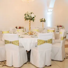 Faixas de 50pcslot lantejão de lantejoulas arco de fivela para decoração de casamento knot spandex el banquet party home decor 230213