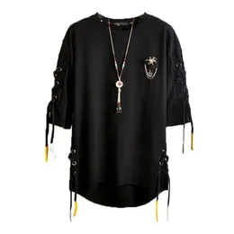 Męskie tshirty idopowe koreańskie modne styl uliczny koronkowy punk gotycki projektant pullover steampunk hem Hip Hop bluzy koszule TEES 230214