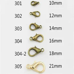 Whole 1000pcs Imitation Rhodium Plated 10mm 12mm 14mm 16mm 18mm 21mm 23mm 24mm Zinc Alloy Lobster Clasps & Hooks jewelry finding286k