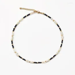 Choker 2023 Tendy Exquisite Black Crystal Pärlad halsband oregelbunden naturlig pärlablandning och matcha retro charm smycken collier perle gåva