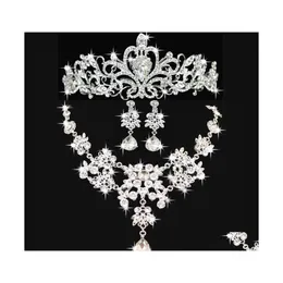 Orecchini Collana Set di gioielli da sposa Corvi lucenti Accessori Corona da damigella d'onore Aggiungi set da sposa Consegna a domicilio Dhyte