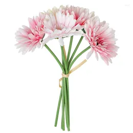 Dekorativa blommor konstgjorda 6heads Gerbera Silk Home Decoration Wedding Hand Holding Flower Bouquet Garden Fake Wreath