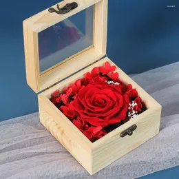 Flores decorativas preservadas em cúpula de vidro Dome eterno rosa decoração Red Ecuador Gift Box pode colocar o anel no casamento dia dos namorados da mãe