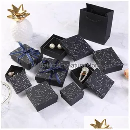 Jewelry Boxes Print Leaves Black Organizer Storage Constellation Stud Gift Case Necklace Earrings Ring Box Paper Packaging 1992 Drop Dhaw2