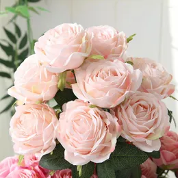 Flores decorativas 10 cabezas 1 paquete ramo de rosas artificiales decoración del hogar mesa boda fiesta álbum de recortes plantas falsas Diy peonía