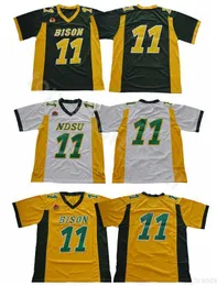 NDSU Bison 11 Carson Wentz Maglie da calcio North Dakota State College Wentz Jersey Stitched University Team Verde Giallo Bianco