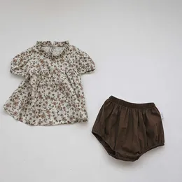 مجموعات الأزياء زهرية قصيرة بدلة رقيقة الأكمام Tshirt لطيف القطن القطن سراويل حديثي الولادة طفل الملابس