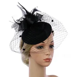 Headpieces Black Retro Tulle Church Wedding Party Bridal Hat Veil Fascinators Women Prom Evening Formal Hat Cap
