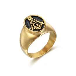 Einfacher Stil 316L Edelstahl Freimaurer Mason Mason Gold Farbe Punk Rock Hip Hop Finger Ring für männliche Modeschmuck2555